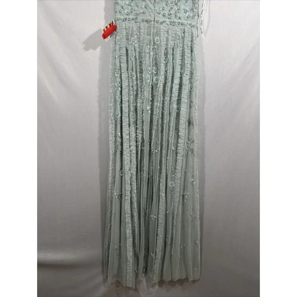 NWT Mac Duggal [ 0 ] 9166 Embellished Ruffled Spaghetti Strap A line Gown‎ Q844